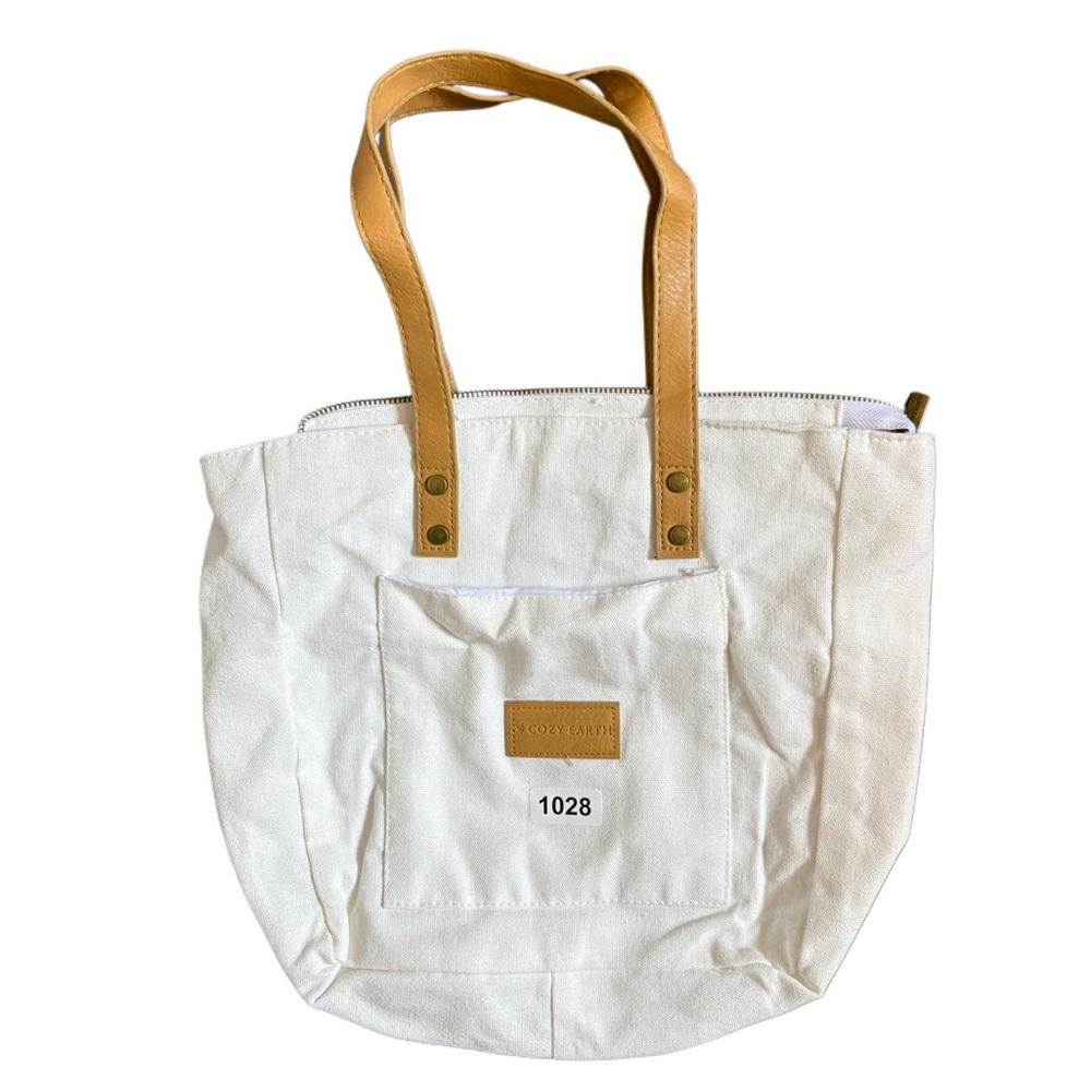 Cozy Earth White and Tan Canvas Tote Fully Lined Bag